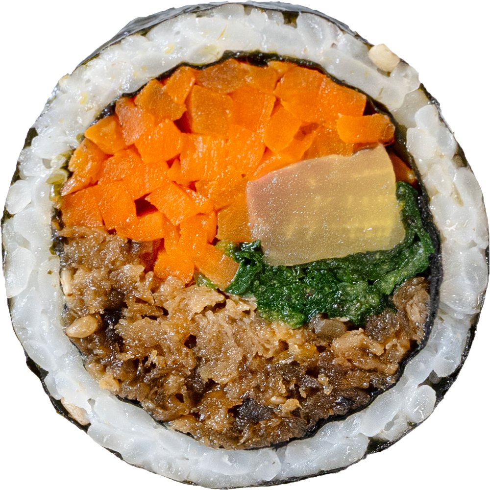 비건 우엉유부 김밥 — 단면